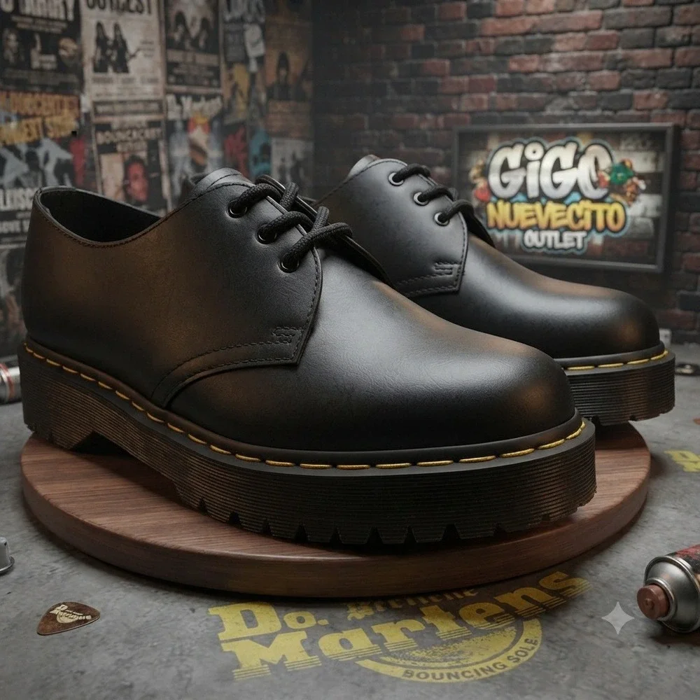 Dr. Martens 1461 Quad Platform Black Smooth Leather Derby Shoes Mens 9 Womens 10
